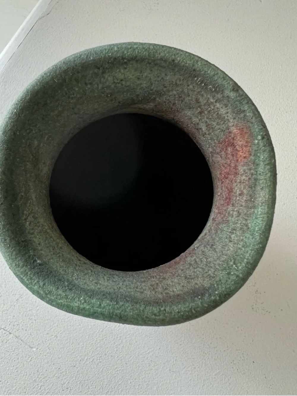 Handcrafted Green and Brown Ceramic Vase with Leather Tie - Picture 4 of 5